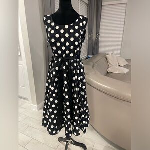 NWT Hearts & roses polka dot sleeveless tie waist dress US 14